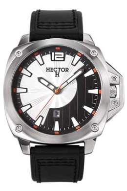 Hector H Mens 665248 Natural Leather Band Silver Black Date Watch